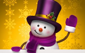 Снеговик в лиловой шляпе - скачать обои на рабочий стол