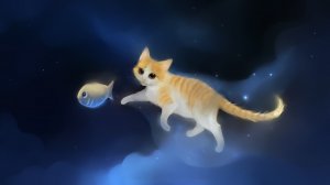 Котик и рыбка - скачать обои на рабочий стол