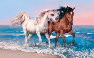 Лошади у моря - скачать обои на рабочий стол