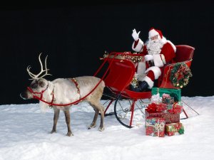 Дед Мороз на санях с подарками - скачать обои на рабочий стол