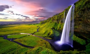 Waterfalls Iceland Scenery Grasslands - скачать обои на рабочий стол