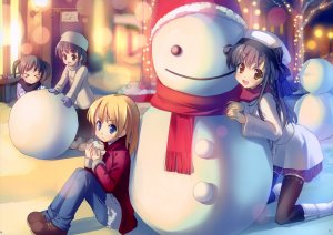 Девчонки и снеговик - скачать обои на рабочий стол