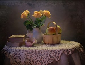 Розы и яблоки - скачать обои на рабочий стол