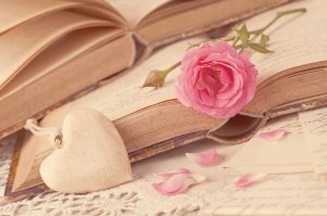 Книги и роза - скачать обои на рабочий стол