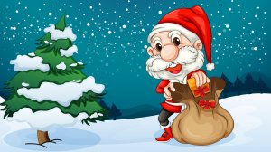Санта с подарками в лесу  - скачать обои на рабочий стол
