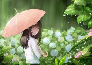 Девочка с зонтом под дождем  - скачать обои на рабочий стол