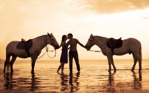 Пара влюбленных и лошади  - скачать обои на рабочий стол