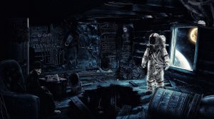 Встреча астронавта со скелетом  - скачать обои на рабочий стол