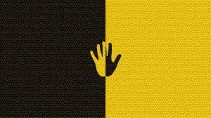 Черно-желтая рука из мозаики  - скачать обои на рабочий стол