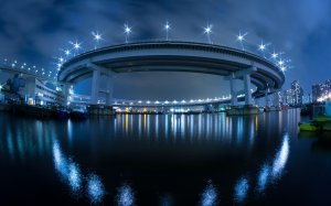 Ночной мост в Японии  - скачать обои на рабочий стол