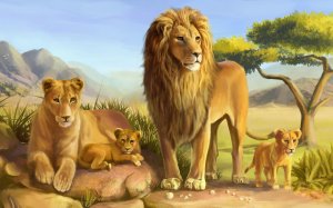 Семейство львов  - скачать обои на рабочий стол