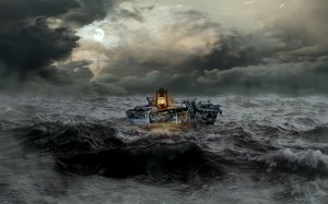 Старая лодка попавшая в шторм - скачать обои на рабочий стол