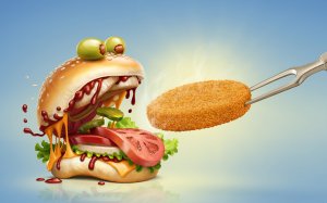 Гамбургер получает котлету  - скачать обои на рабочий стол