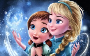Маленькие Анна и Эльза ловят снежинки - скачать обои на рабочий стол