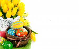Желтые тюльпаны и пасхальные яица - скачать обои на рабочий стол