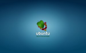 Ubuntu с листочком - скачать обои на рабочий стол