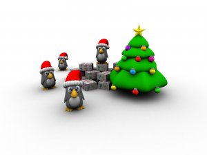 Обои для рабочего стола: новогодние пингвины