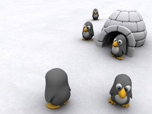 Обои для рабочего стола: Пингвины у юрты