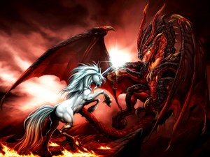 Единорог и дракон - скачать обои на рабочий стол