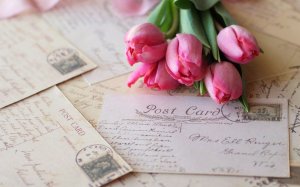 Обои для рабочего стола: Тюльпаны и открытки