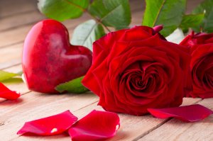 Обои для рабочего стола: Алые розы и сердце