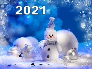 Обои для рабочего стола: Снеговик принес 2021...