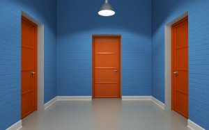 Коричневые двери и синяя стена - скачать обои на рабочий стол