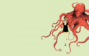 Девушка и красный осьминог - скачать обои на рабочий стол