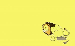 Желтый лев на горшке  - скачать обои на рабочий стол
