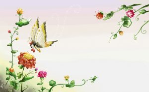 Улыбчивая бабочка летит к цветочку  - скачать обои на рабочий стол