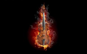 Скрипка и пламя огня  - скачать обои на рабочий стол
